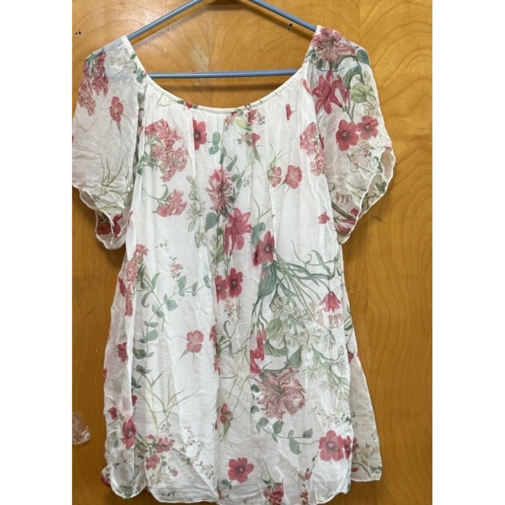 Luisa Ricci Silk Romantic Floral Peasant Boho Blouse Sheer Puff Sleeve Flowy L - Picture 3 of 12